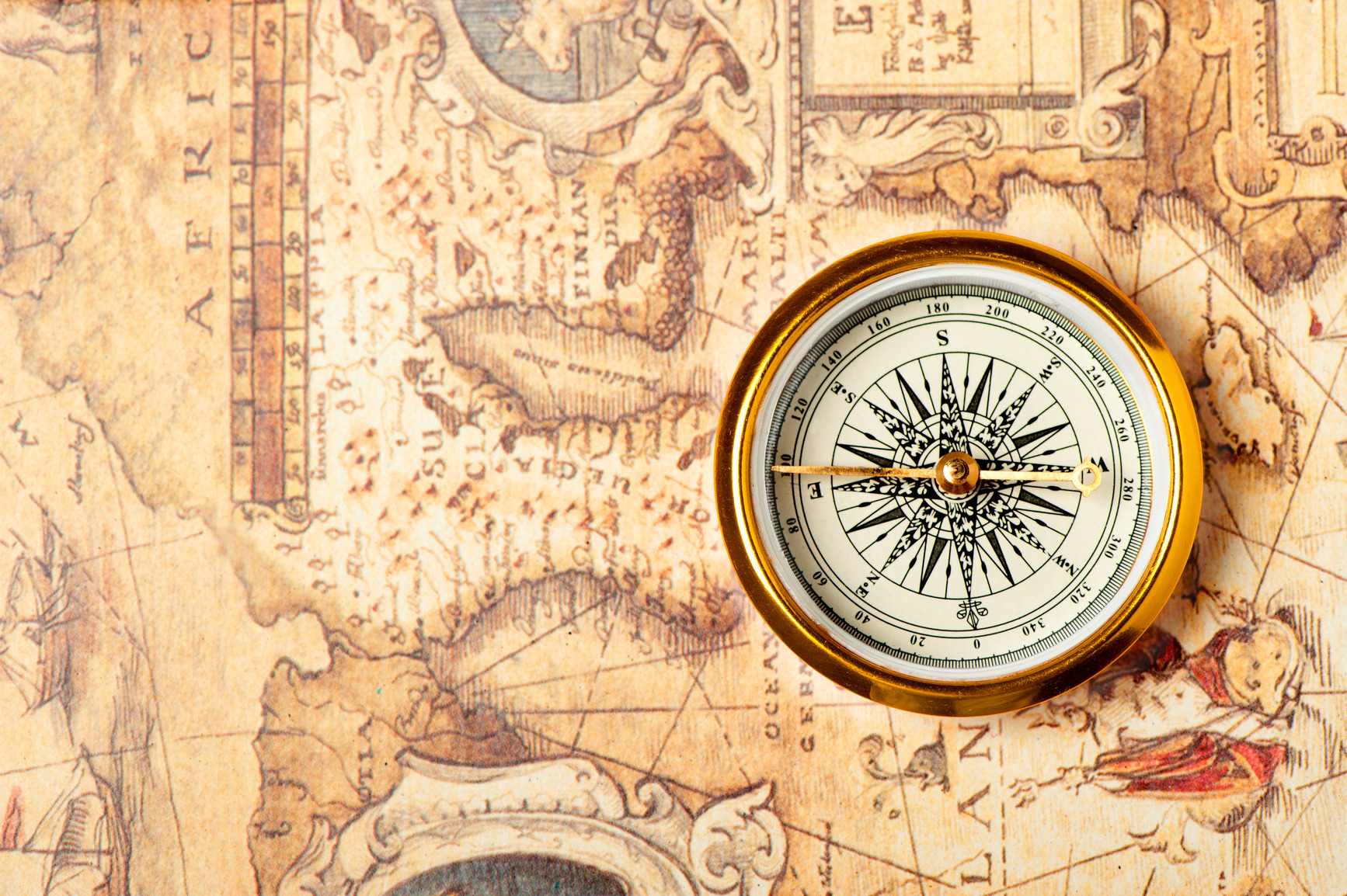 Old Compass On Ancient Map Adventure Rooms Pavia